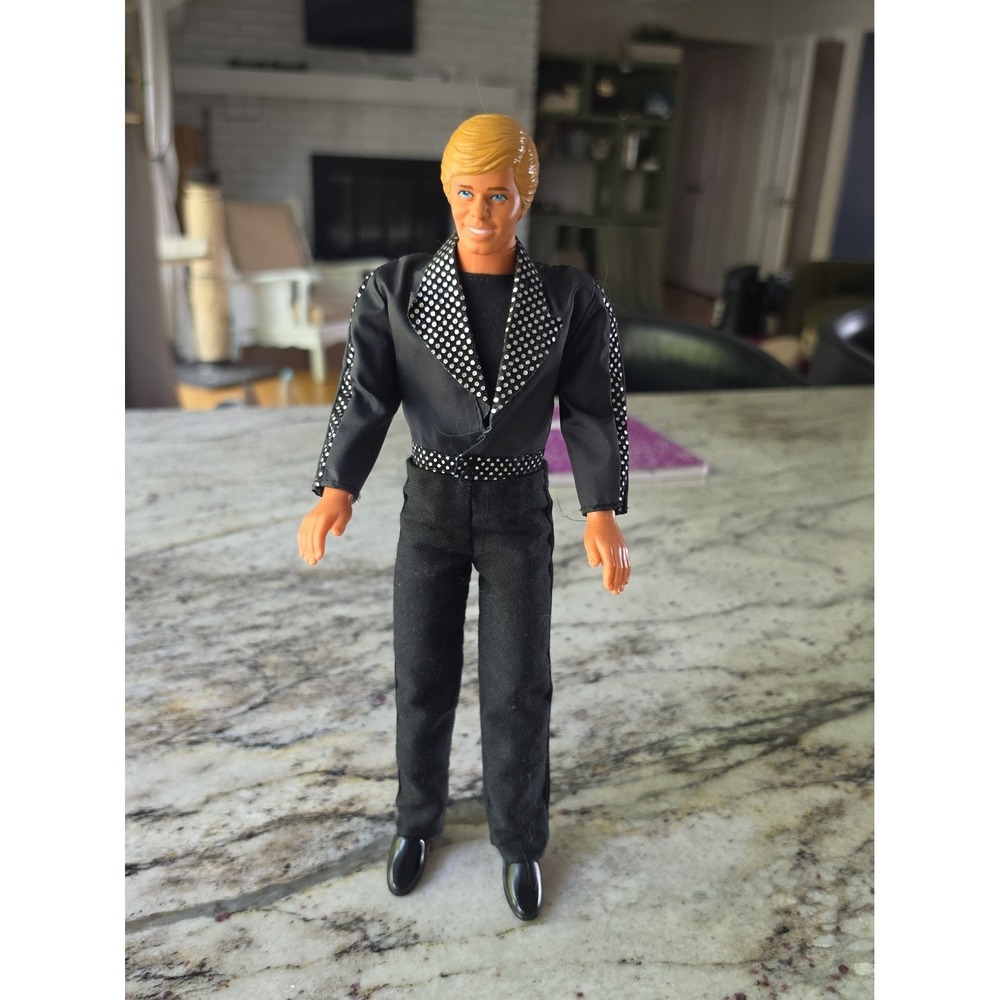 Vintage 1988 Ken Doll Blonde Blue Green Eyes Black Suit